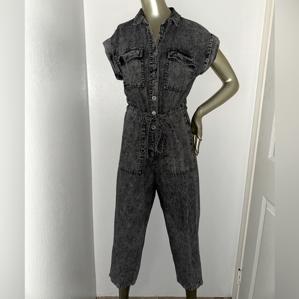 Given Kale Black Acid Wash Jumpsuit